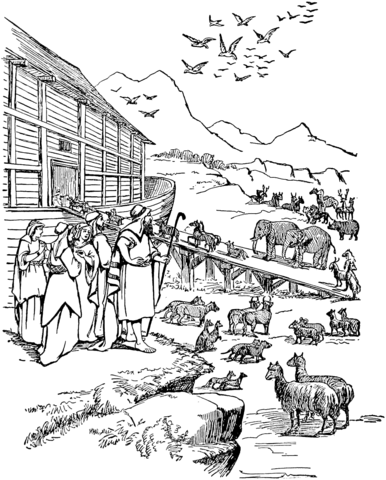 The Animals Walk On To Noah'S Ark Coloring Page